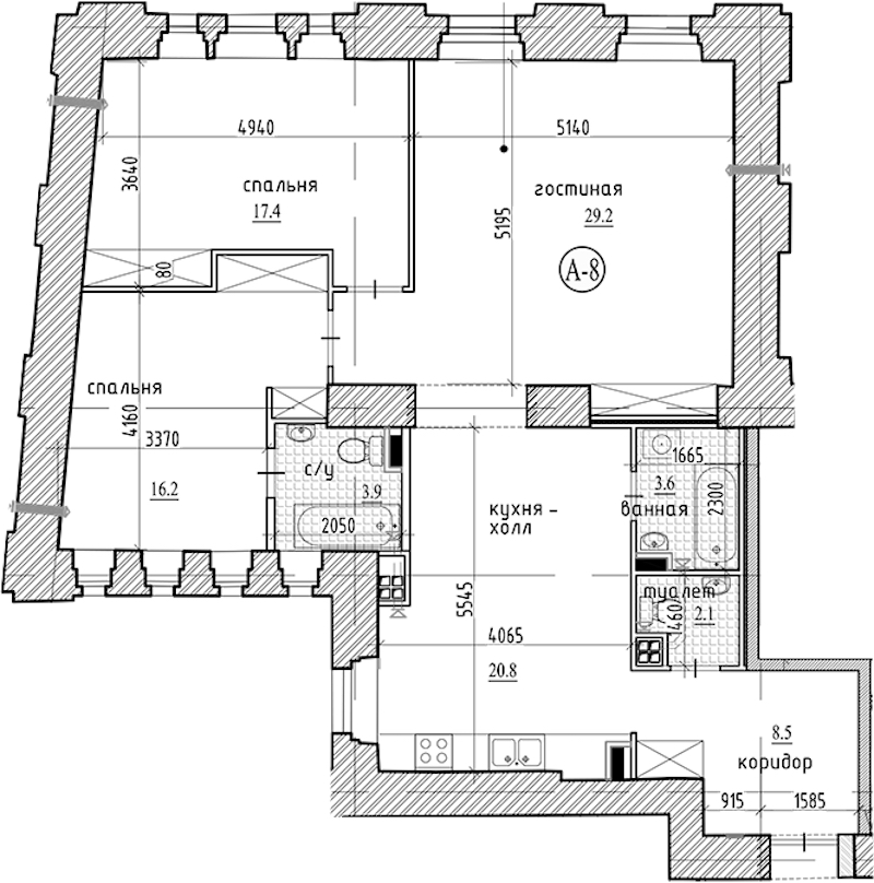 3-комнатная квартира 101.7 м², 2/7 эт., ЖК «Северная Корона»